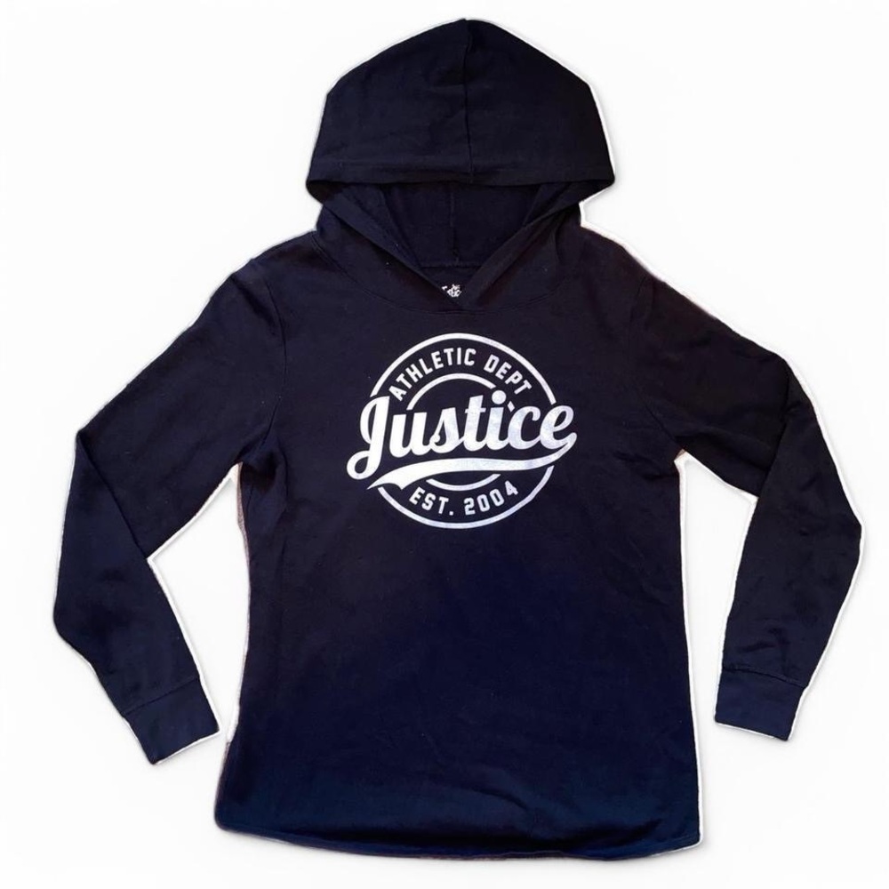 Justice Athletic Black Hoodie with White Glitter Logo